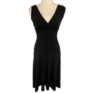 Arden B Solid Black V Neck Tank Knee Length Cocktail Dress Xs